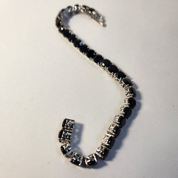 Retro 13.00ctw 925 Solid Silver Natural Black Spinel Tennis Bracelet 8" 20.10g - Picture 4 of 16